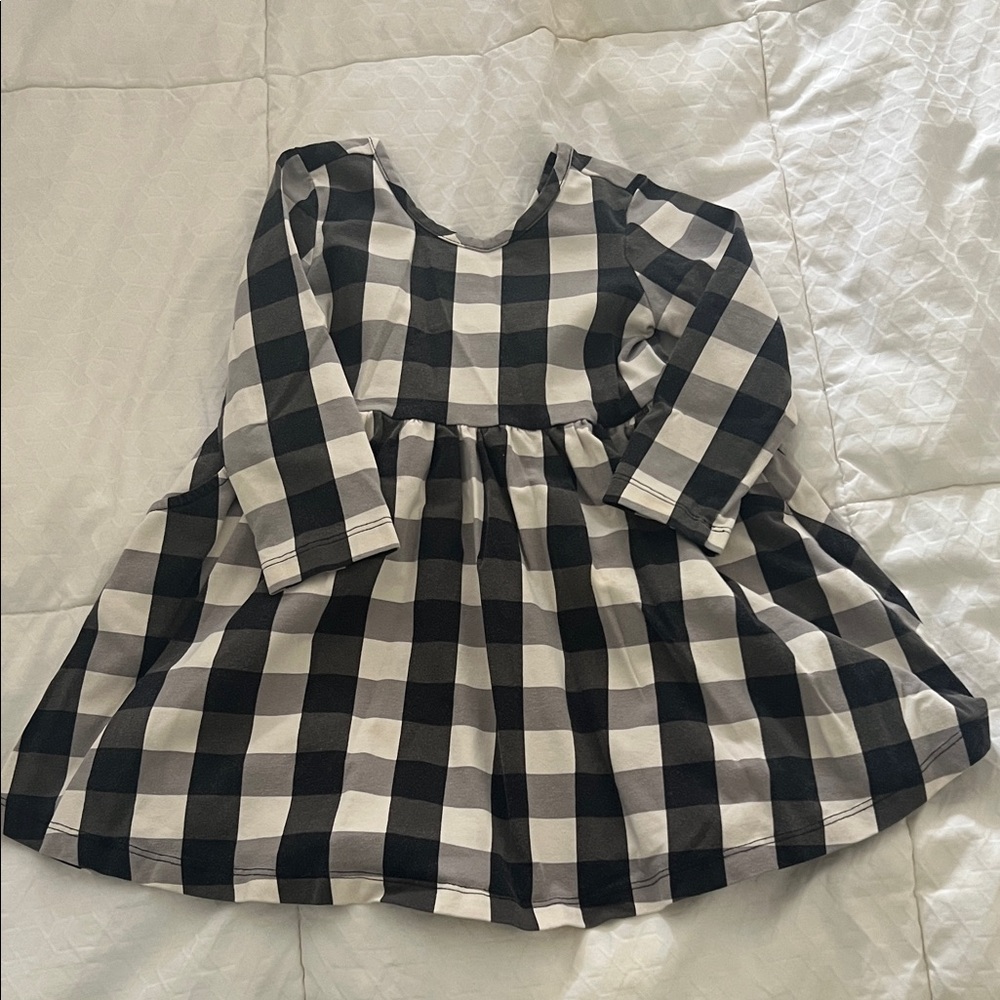 Hanna Andersson Black and White Plaid Kids Casual Dress